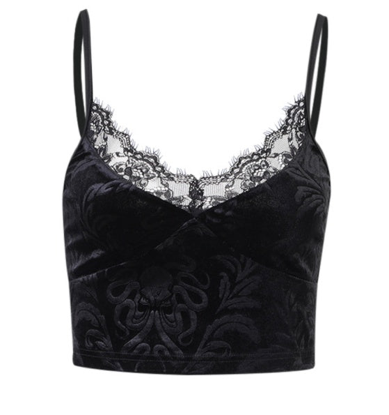 Personality Lace Suspender Top Crop Vest - Vivia Velvet