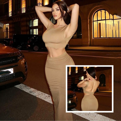 Women Tank Tops Long Skirts Party  Dresses Two Piece Matching Sets Outfit 2025 Summer Clothes  Slim Solid Color - Vivia Velvet