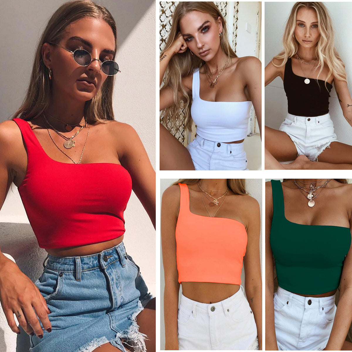 Summer Sexy One-shoulder Vest Crop Top Sleeveless T-Shirt Tank Tops Women Clothing - Vivia Velvet